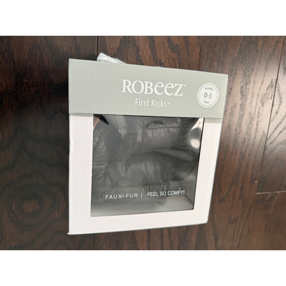 Robeez First Kicks Black Puffer Faux Fur Trim Infant Boots 0-3 Months NEW